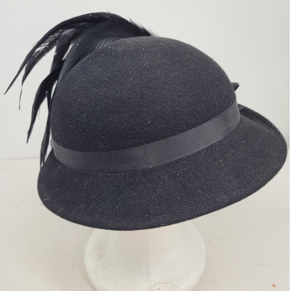Adolfo Feather Plume Cloche Hat Couture Vintage Glam Millinery Style - Picture 8 of 10